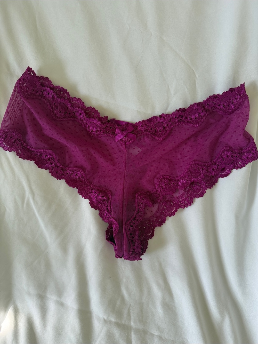 Strappy back Sheer Lace Trim Bikini Panty in Magenta
